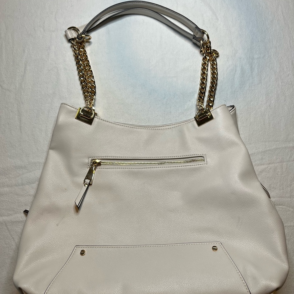 INC International White Leather Tote Bag with Gold Accents‎